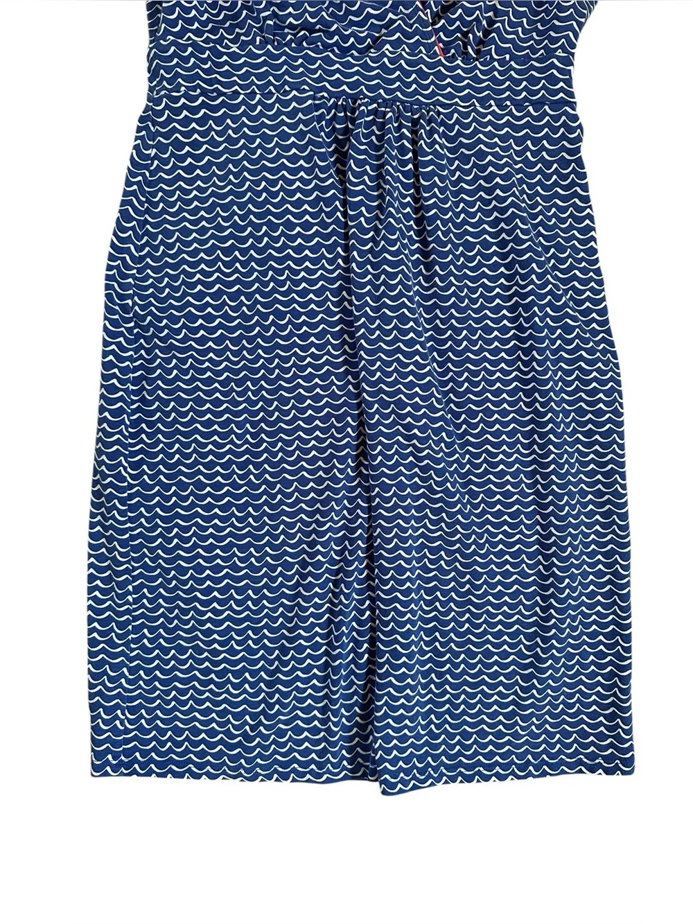 BODEN cotton blend blue & white wave pattern dress w/pink trim size 10R - Picture 3 of 5
